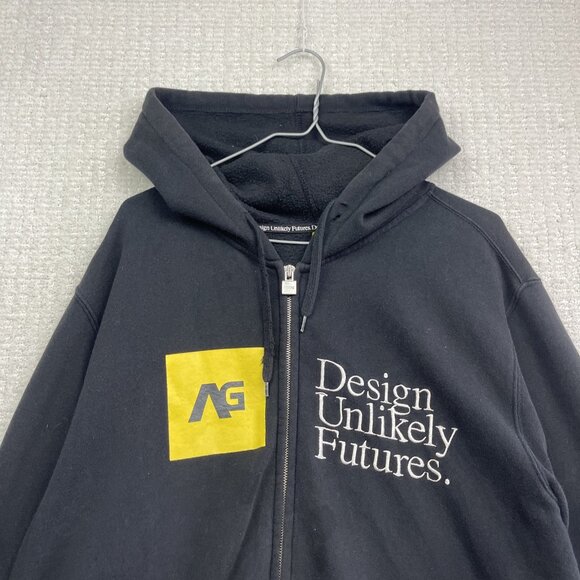 Y2K Analog Black Hoodie Men L Snowboard Full Zip Burton Design Unlikely Futures - Picture 2 of 16